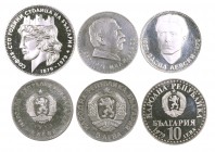 1970 y 1979. Bulgaria. 5 (cuatro), 10 y 20 leva. Lote de 6 monedas en plata diferentes. Escasas. S/C-/Proof.