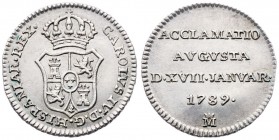 1789. Carlos IV. Madrid. Medalla de Proclamación. Módulo 1/2 real. (Cal. 46) (V. 691) (Ruiz Trapero 149). 1,32 g. AG. Bella. EBC+.
