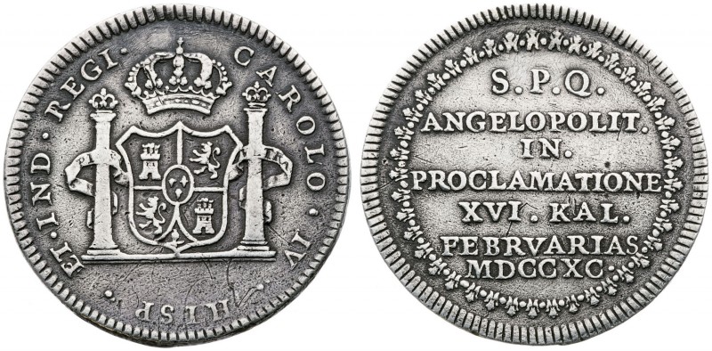 1790. Carlos IV. Puebla de los Ángeles. Medalla de Proclamación. Módulo 2 reales...