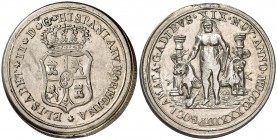 1833. Isabel II. Cádiz. Medalla de Proclamación. Módulo 2 reales. (Ha. 8) (V. 741) (V.Q. 13358). 6,55 g. Fundida. Anilla para colgar removida, pero no...