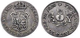 1834. Isabel II. Granada. Medalla de Proclamación. Módulo 1/2 real. (Ha. 15) (V. falta) (V.Q. 13365). 1,48 g. MBC+.