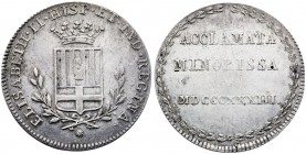 1833. Isabel II. Manresa. Medalla de Proclamación. Módulo 2 reales. (Ha. 26) (v. 753) (V.Q. 13375) (Cru.Medalles 256). 5,23 g. MBC+.