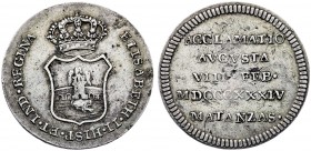 1834. Isabel II. Matanzas. Medalla de Proclamación. Módulo 2 reales. (Ha. 48) (V. 768) (V.Q. 13395). 7,59 g. Golpecitos. MBC.