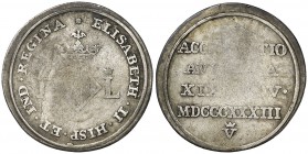 1833. Isabel II. Valencia. Medalla de Proclamación. Módulo 1 real. (Ha. 35) (V. 762) (V.Q. 13385) (Boada 64). 2,30 g. Acuñación floja. Escasa. (MBC-)....