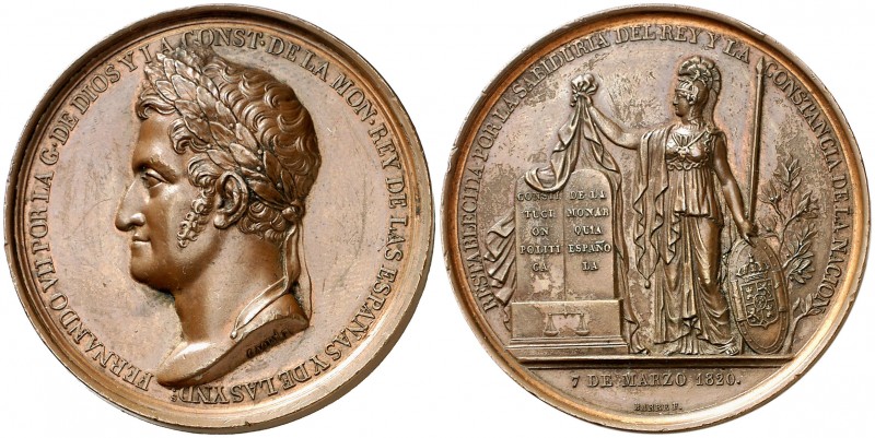 1820. Fernando VII. (V. 337) (RAH. 509). 78,56 g. Ø 51mm. Bronce. Grabadores: Ca...