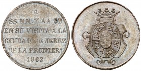 1862. Isabel II. Jerez de la Frontera. (V. 431) (V.Q. 14358 var. metal). 5,46 g. Ø23 mm. Bronce. EBC+.