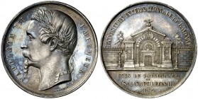 1864. Francia. Napoleón III. Exposición Internacional de Bayona. 43,20 g. Ø50 mm. Metal blanco. Grabador: Caqué/Masonnet. EBC.