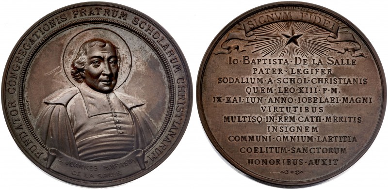 (s. XIX). Italia. A Juan Bautista, fundador de la Salle. 47,66 g. Ø47 mm. Bronce...