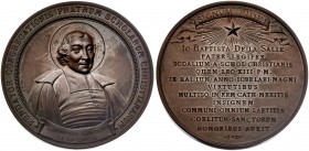 (s. XIX). Italia. A Juan Bautista, fundador de la Salle. 47,66 g. Ø47 mm. Bronce. Grabador: Johnson. En cajita original. Escasa. EBC.