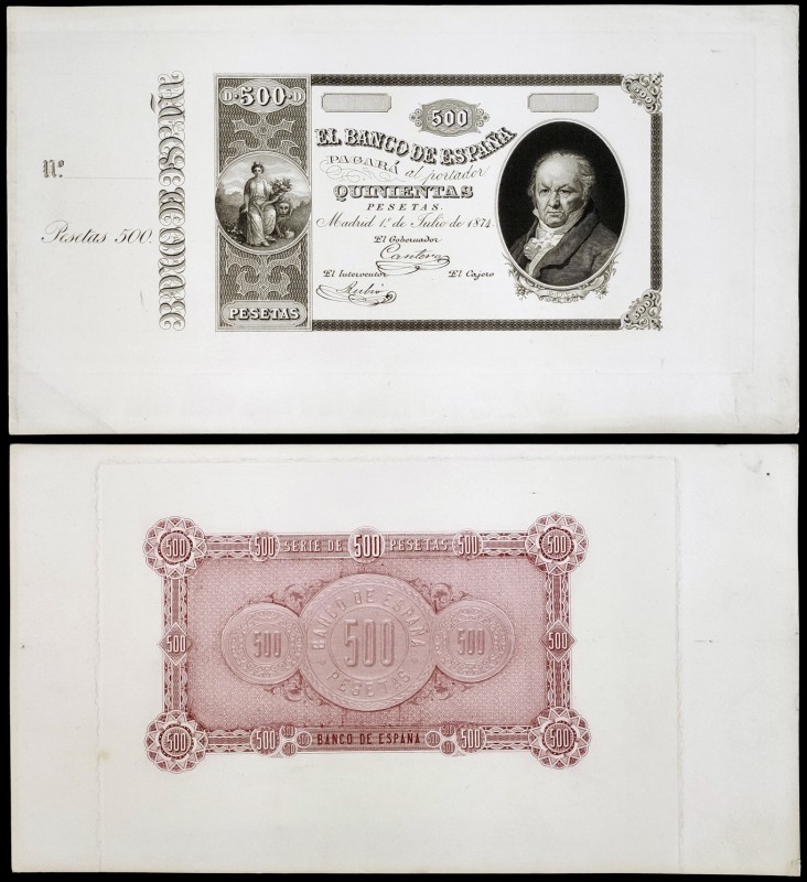 1874. 500 pesetas. (Ed. B46p-B46pa) (Ed. 262P-261Pa). 1 de julio, Goya. Pareja d...