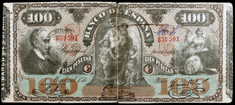 1876. 100 pesetas. (Ed. B53f) (Ed. 269F). 1 de julio, Lope de Vega. Falso de épo...