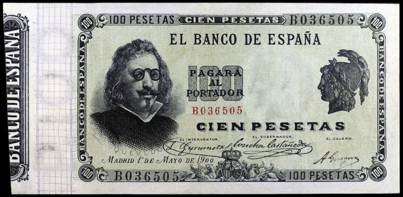 1900. 100 pesetas. (Ed. B92a) (Ed. 308a). 1 de mayo, Quevedo. Serie B. Raro. MBC...