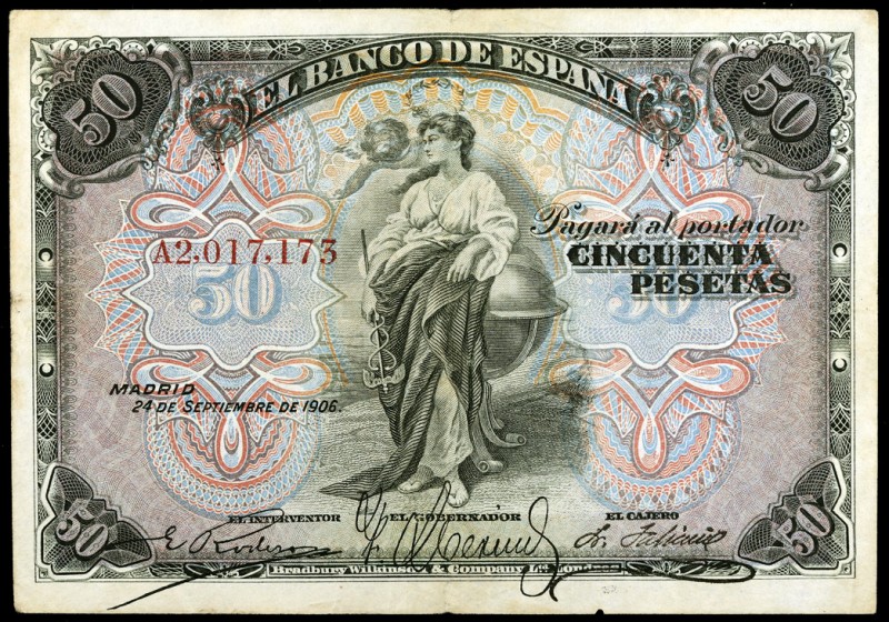 1906. 50 pesetas. (Ed. B99a) (Ed. 315a). 24 de septiembre. Serie A. MBC-.