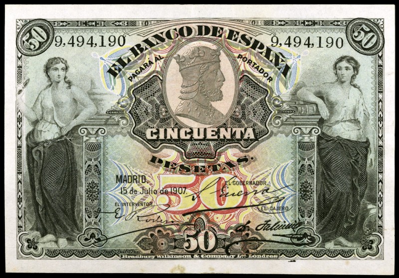 1907. 50 pesetas. (Ed. B103) (Ed. 319). 15 de julio. MBC+.