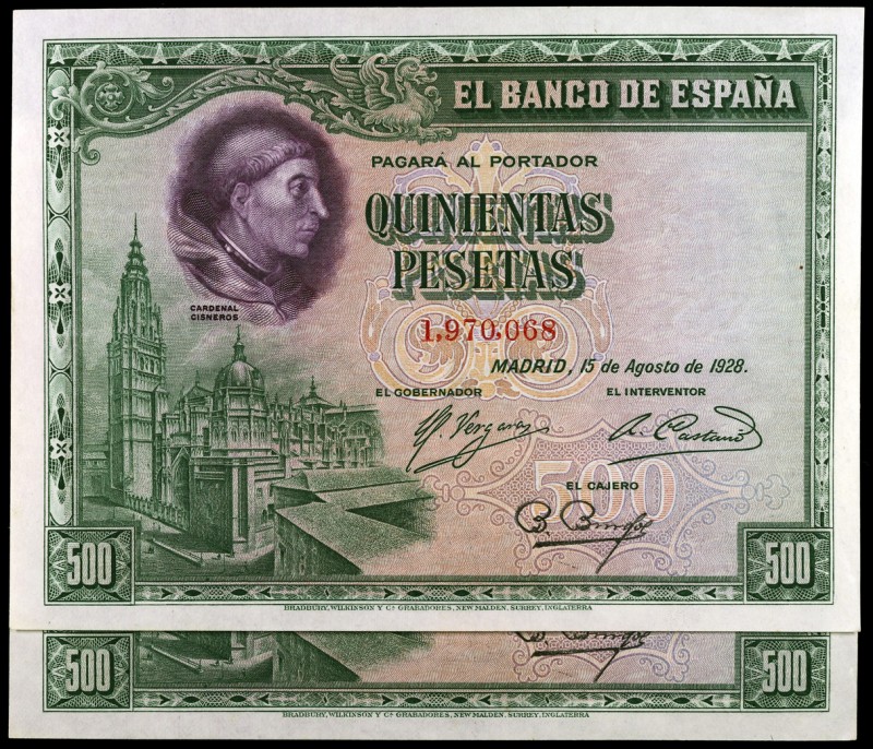 1928. 500 pesetas. (Ed. C7) (Ed. 356). 15 de agosto, Cardenal Cisneros. Pareja c...