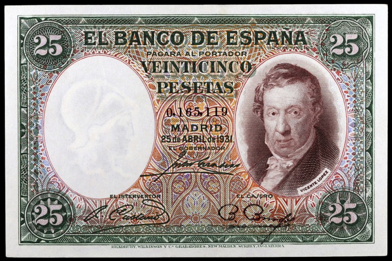 1931. 25 pesetas. (Ed. C9) (Ed. 358). 25 de abril, Vicente López. Sin serie. EBC...