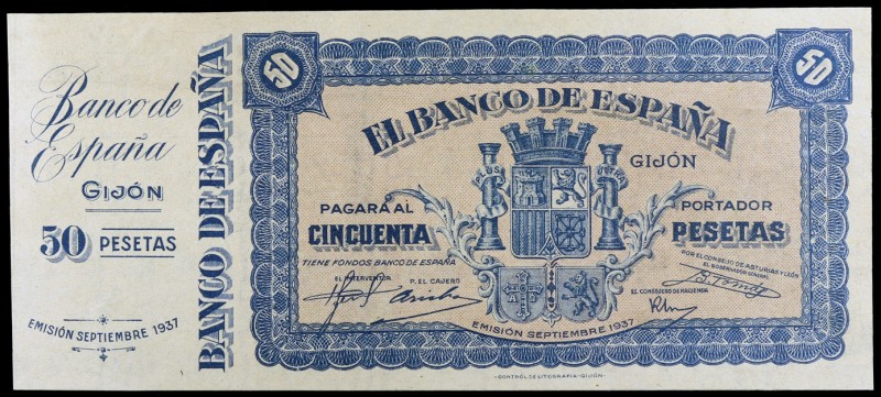 1937. Gijón. 50 pesetas. (Ed. NE33). No circulado, sin numeración y con matriz l...