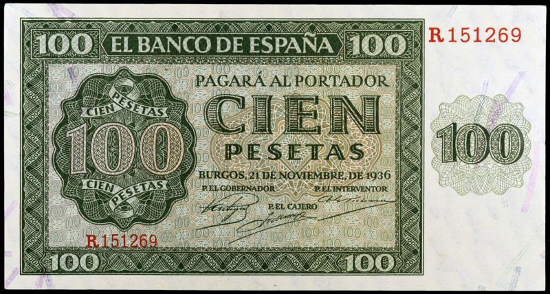 1936. Burgos. 100 pesetas. (Ed. D22a) (Ed. 421a). 21 de noviembre. Serie R. S/C-...