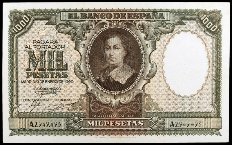 1940. 1000 pesetas. (Ed. D41) (Ed. 440). 9 de enero, Murillo. Raro. MBC.