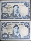 1954. 500 pesetas. (Ed. D69b) (Ed. 468b). 22 de julio, Zuloaga. Pareja correlativa. Serie G. EBC-/EBC.