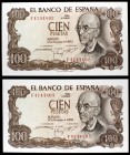 1970. 100 pesetas. (Ed. D73a). 17 de noviembre, Falla. Pareja correlativa. Serie F. S/C-.