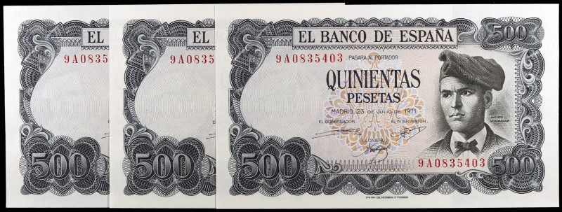 1971. 500 pesetas. (Ed. D74b) (Ed. 473b). 23 de julio, Verdaguer. Trío correlati...