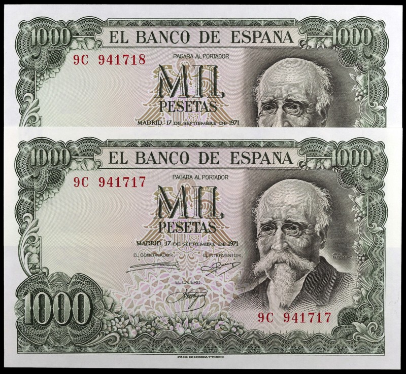 1971. 1000 pesetas. (Ed. D75c var) (Ed. 474d). 17 de septiembre, Echegaray. Pare...