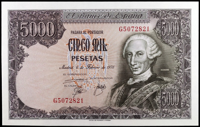 1976. 5000 pesetas. (Ed. E1a) (Ed. 475a). 6 de febrero, Carlos III. Serie G. S/C...