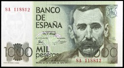 1979. 1000 pesetas. (Ed. E3a) (Ed. 477c). 23 de octubre, Pérez Galdós. Serie 8A, de reposición. Ligero roce a izquierda. Escaso. S/C-.