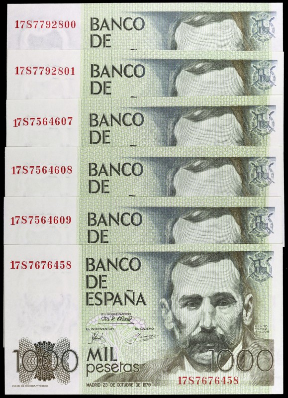 1979. 1000 pesetas. (Ed. E3a) (Ed. 477c). 23 de octubre, Pérez Galdós. 6 billete...