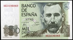 1979. 1000 pesetas. (Ed. E3b var) (Ed. 477b). 23 de octubre, Pérez Galdós. Serie 9E, de reposición. Raro. S/C.