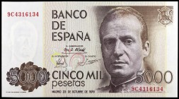 1979. 5000 pesetas. (Ed. E4b var) (Ed. 478b). 23 de octubre, Juan Carlos I. Serie 9C, de reposición. Escaso. S/C.