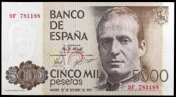 1979. 5000 pesetas. (Ed. E4b var) (Ed. 478b). 23 de octubre, Juan Carlos I. Serie 9F, de reposición. Escaso. S/C.