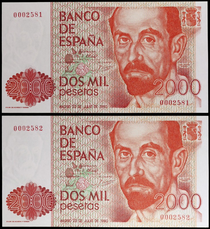 1980. 2000 pesetas. (Ed. E5) (Ed. 479). 22 de julio, Juan Ramón Jiménez. Pareja ...