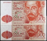 1980. 2000 pesetas. (Ed. E5a) (Ed. 479a). 22 de julio, Juan Ramón Jiménez. 2 billetes. Series A y N. S/C-.