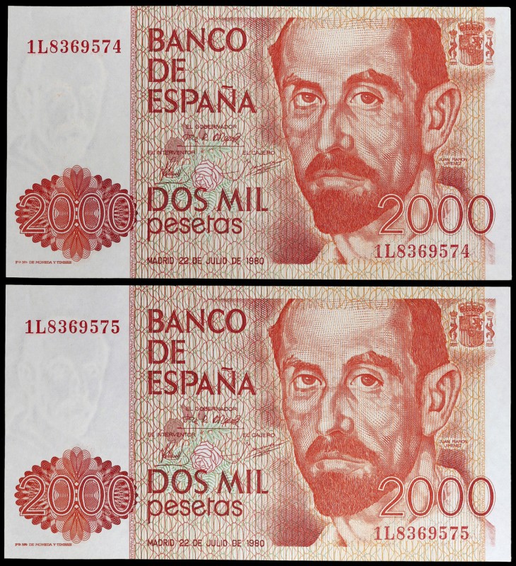 1980. 2000 pesetas. (Ed. E5a) (Ed. 479a). 22 de julio, Juan Ramón Jiménez. Parej...