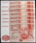 1980. 2000 pesetas. (Ed. E5a) (Ed. 479a). 22 de julio, Juan Ramón Jiménez. 7 billetes. Series A, 1F, 1G, 1T, 1U, 1W y 2E. S/C.