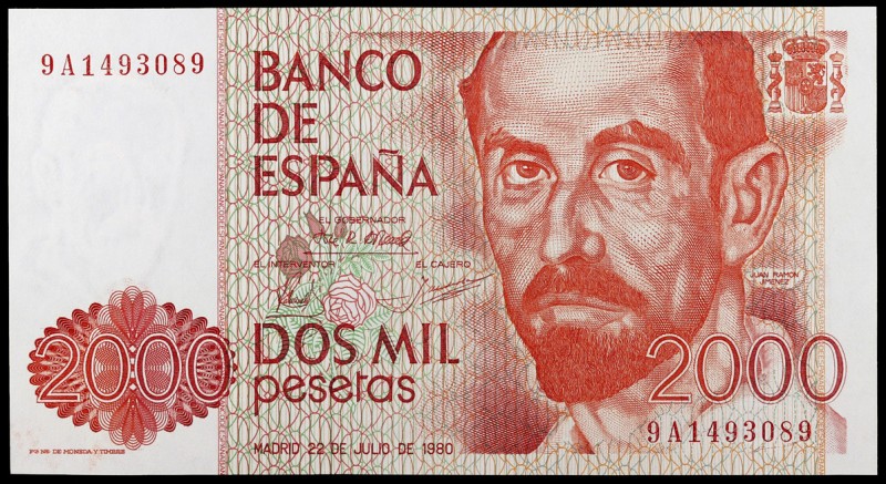 1980. 2000 pesetas. (Ed. E5b) (Ed. 479b). 22 de julio, Juan Ramón Jiménez. Serie...