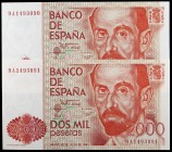 1980. 2000 pesetas. (Ed. E5b) (Ed. 479b). 22 de julio, Juan Ramón Jiménez. Pareja correlativa. Serie 9A, de reposición. Escasos. S/C.