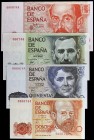 1979 y 1980. 200, 500, 1000 y 2000 pesetas. 4 billetes. Sin serie y todos con la misma numeración 0000744. S/C.