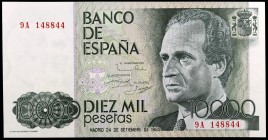 1985. 10000 pesetas. (Ed. E7b) (Ed. 481b). 24 de septiembre, Juan Carlos I/Felipe. Serie 9A, de reposición. Escaso. S/C.