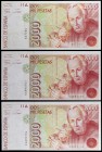 1992. 2000 pesetas. (Ed. E8 y E8a) (Ed. 482 y 482a). 24 de abril, Mutis. 3 billetes. Sin serie y pareja correlativa serie K. S/C-.