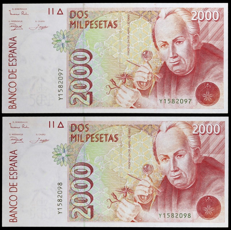 1992. 2000 pesetas. (Ed. E8a) (Ed. 482a). 24 de abril, Mutis. Pareja correlativa...