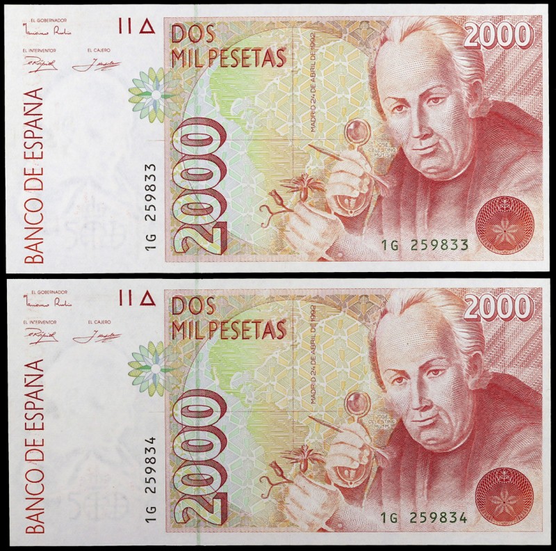 1992. 2000 pesetas. (Ed. E8a) (Ed. 482a). 24 de abril, Mutis. Pareja correlativa...