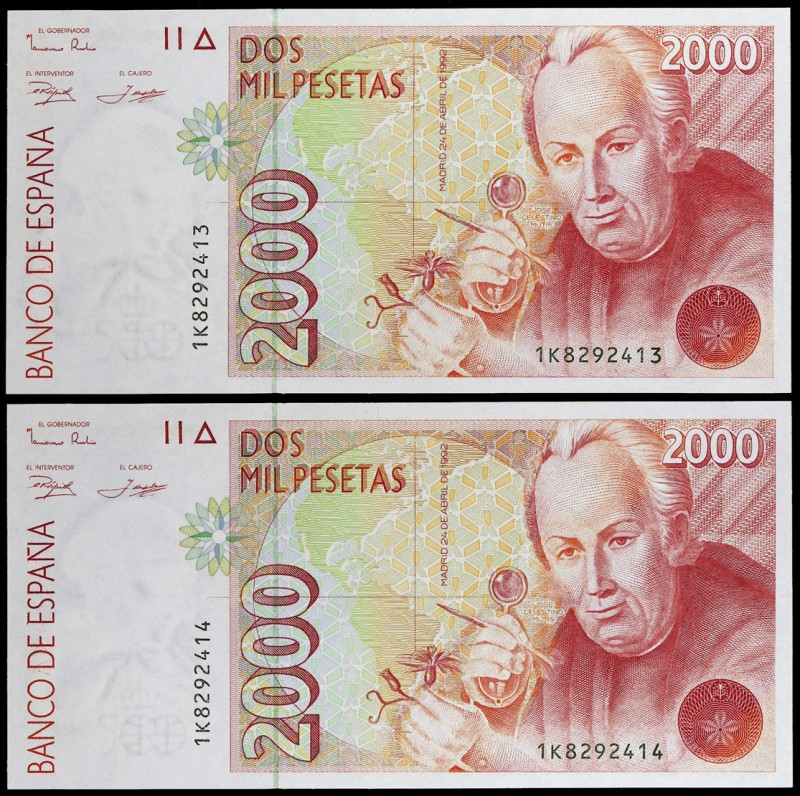 1992. 2000 pesetas. (Ed. E8a) (Ed. 482a). 24 de abril, Mutis. Pareja correlativa...