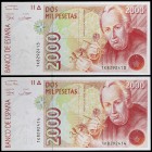 1992. 2000 pesetas. (Ed. E8a) (Ed. 482a). 24 de abril, Mutis. Pareja correlativa. Serie 1K. S/C.