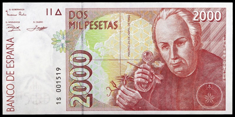 1992. 2000 pesetas. (Ed. E8c) (Ed. 482A). 24 de abril, Mutis. Serie 1S. Numeraci...