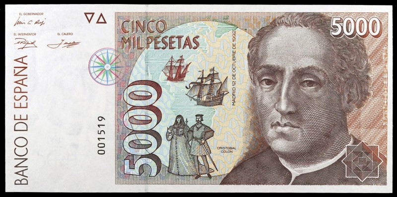 1992. 5000 pesetas. (Ed. E10) (Ed. 484). 12 de octubre, Colón. Sin serie. Numera...