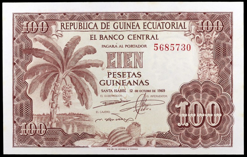 1969. Guinea Ecuatorial. Banco Central. 100 pesetas guineanas. (Pick 1). 12 de o...