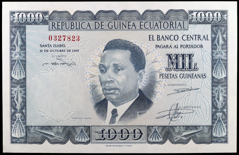 1969. Guinea Ecuatorial. Banco Central. 1000 pesetas guineanas. (Pick 3). 12 de ...